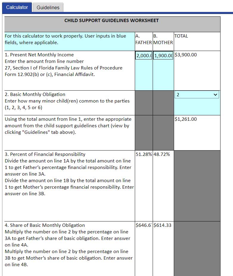Child support Florida calculator
